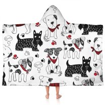 Scribble Dogs Hooded Bath Towel，50"x30" for Ages 3 To 12 Kids, Quick Dry Lightweight Soft Microfiber Hood Beach Towel Cover Up for Kids