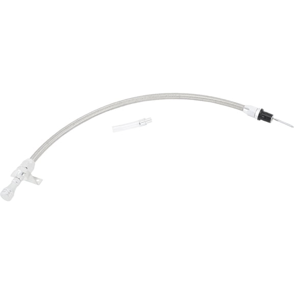 Speedway Motors GM TH-350 TH-400 Flexible Transmission Dipstick, Firewall Mount with Filler Tube, Billet Aluminum Handle and Braided Stainless Hose, 27-3/16 Inch Length