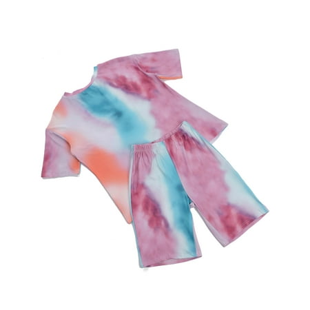 

Aunavey Women Tie Dye Printed Sleepwear Lounge Short Sleeve Pajama Set Night Shirt with Shorts