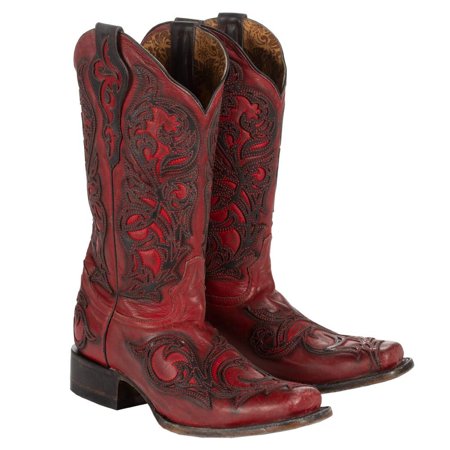 Corral Boot - CORRAL Women's Red with Black Overlay Square Toe Cowgirl