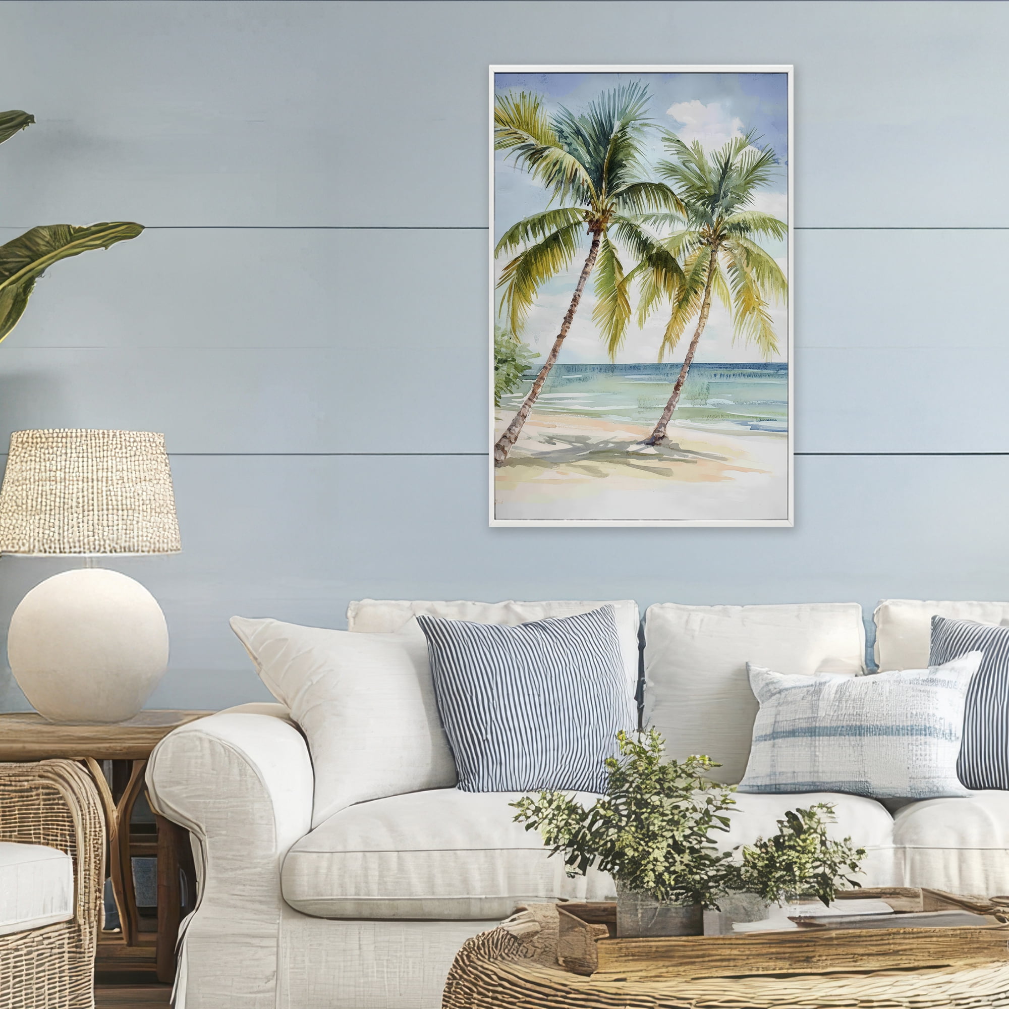 Stupell Industries Shady Palm Beach Escape White Framed Giclee Art, design by Petal Prints Design