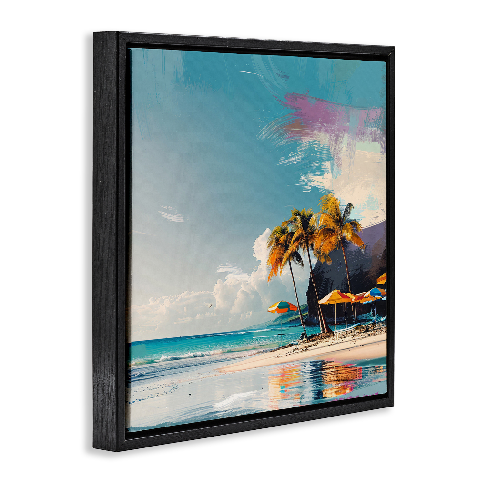 Stupell Industries Contemporary Shoreline Bliss Nautical & Beach Painting Black Floater Framed Canvas Art Print Wall Art, 18 x 18