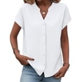 thumbnail image 2 of Button Down Shirts for Women Short Sleeve Tops V Neck Collar Solid Color Blouses Business Casual Outfits White M, 2 of 4