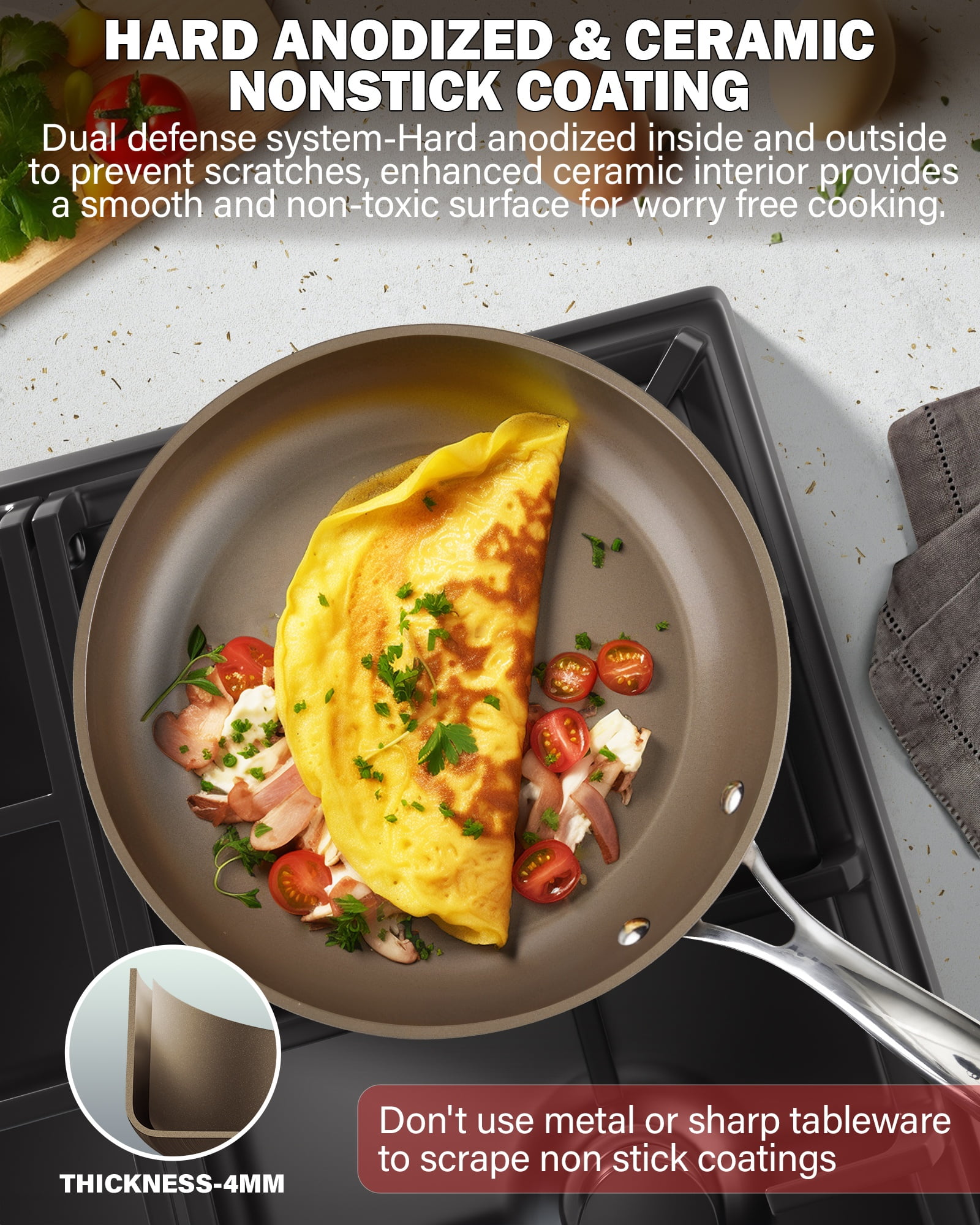 Cooks Standard Classic 8 Inch Hard Anodized Nonstick Frying Pan, Ceramic Cookware Skillet Egg & Omelet Pan, Induction, Compatible with Most Stovetops, Bronze