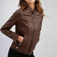 thumbnail image 5 of IROINNID Women's Faux Leather Jacket Long Sleeve Moto Biker Zip Up Short Jacket,Coffee, 5 of 9