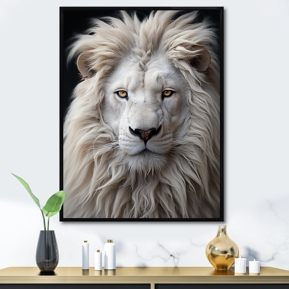 Designart "Monochrome Lions In Photography I" Animals Lion Floater Framed Wall Art Living Room