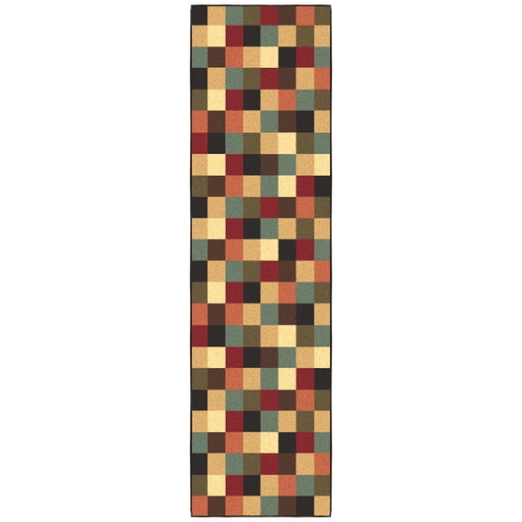 Ottomanson Non-Slip Kitchen Runner Rug 1'10.5" x 6' – Low Pile Stain Resistant Floor Mat, Checkered Multicolor