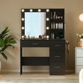 thumbnail image 5 of Raffle Pinker Vanity Desk Makeup Dressing Table with Mirror and Lights,4 Drawers,Storage Shelves,Power Outlet,Black, 5 of 9