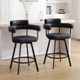 thumbnail image 3 of Zesthouse 26" Counter Height Swivel Barstools, Faux Leather Upholstered Bar Stools Set of 2, Armrests, Metal Base, Black, 3 of 12