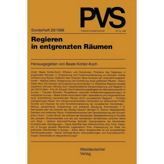 Politische Vierteljahresschrift Sonderhe Regieren in Entgrenzten Räumen, Book 29, (Paperback)