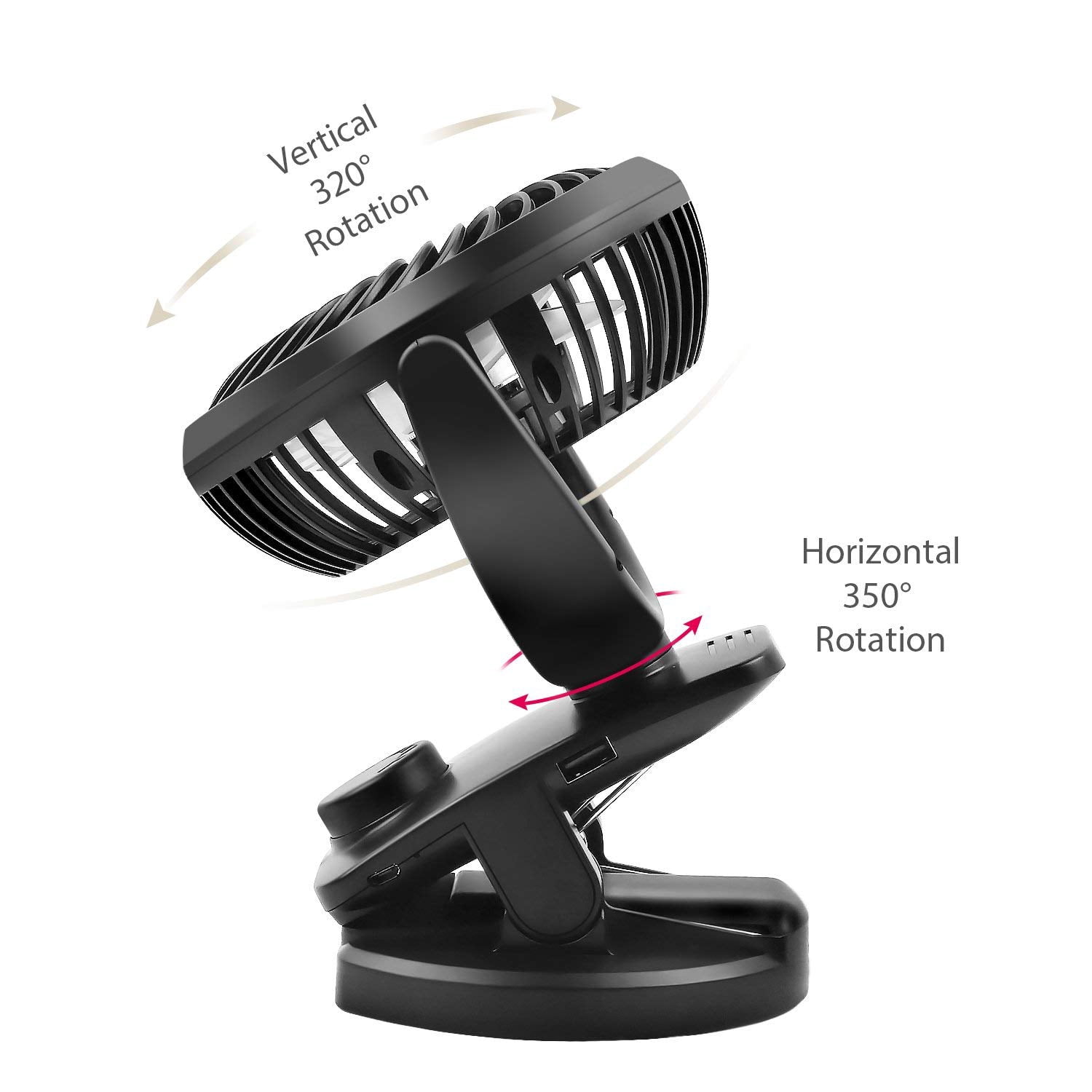 SkyGenius Portable Mini Fan Battery Operated Clip on Desk Fan USB Rechargeable