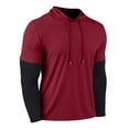 thumbnail image 2 of Kakii Men's Solid Color Long Sleeved Hooded Fake Two-piece Sports T-shirt Fitness Base Top, 2 of 5