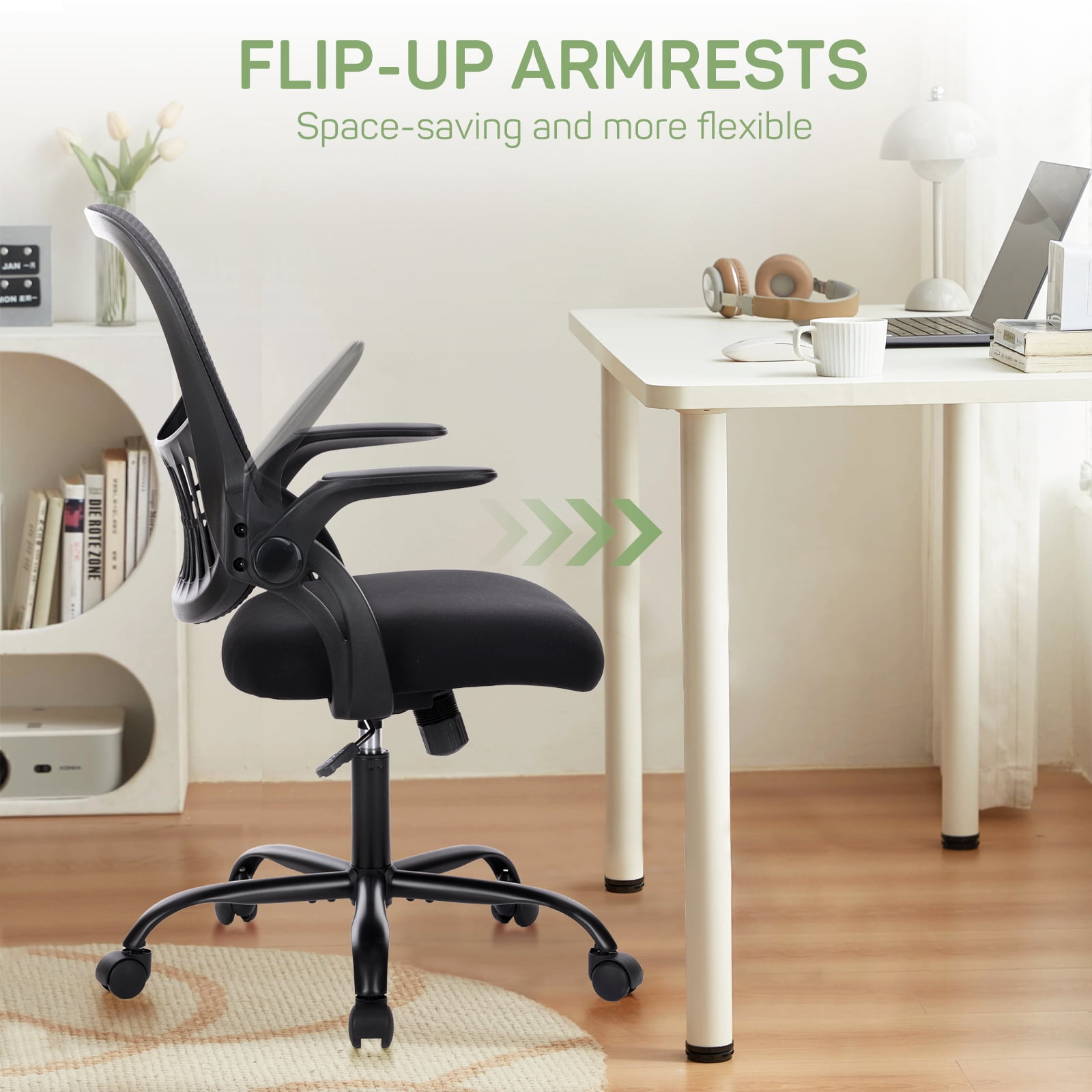 Casabay Office Chair, Ergonomic Mesh Desk Rolling Work Swivel Task Chairs with Flip-up Armrests, Comfortable Lumbar Support, for Home, Bedroom, Study