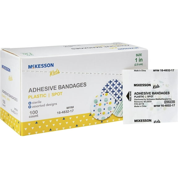 McKesson 16-4832-17 Kids Assorted Adhesive Spot Bandage 1in. - 100/BX