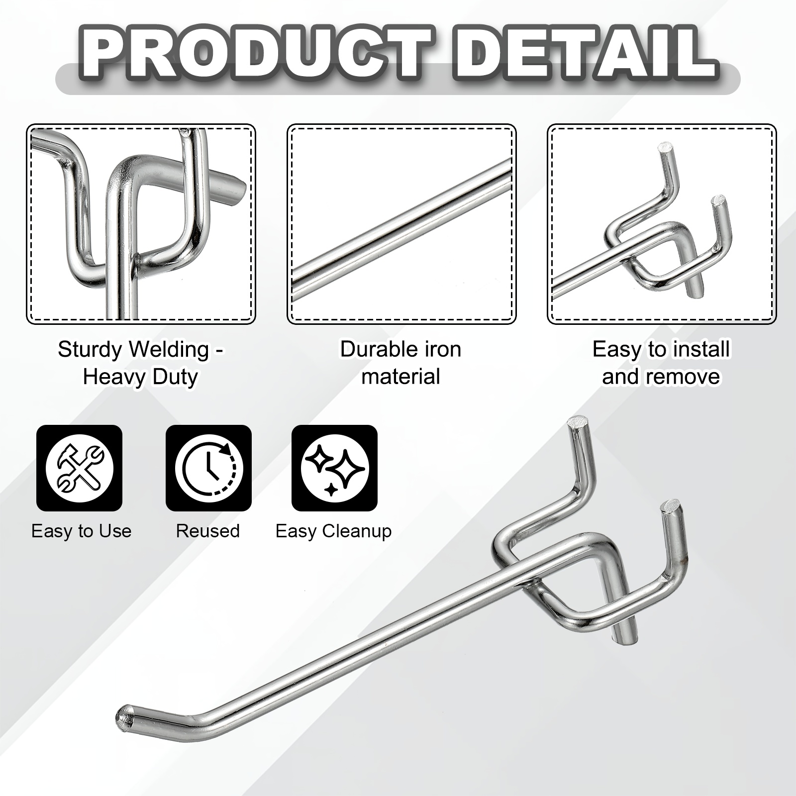 Uxcell 12 Pcs Pegboard Hooks,  3.9 Inch Peg Board Hooks Kit Fit 1/5" Pegboard Garage for Hanging Shelving Tool Storage Craft Organizing, Silver Tone (1.2mm Hole Dia)