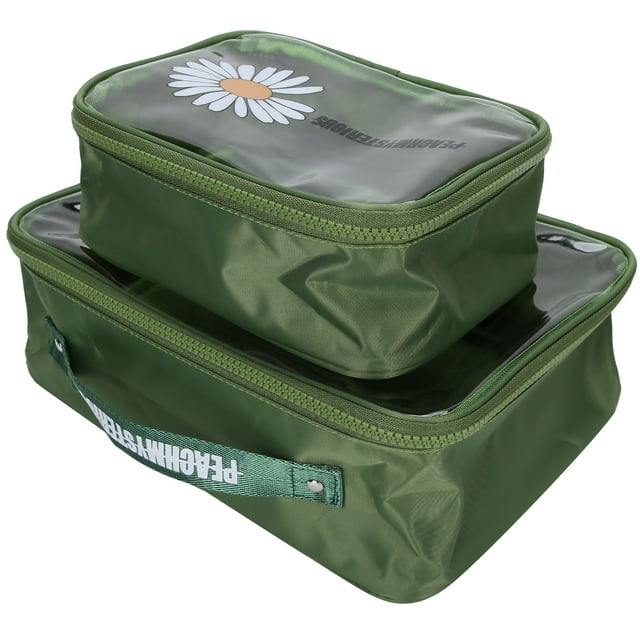 2pcs Makeup Storage Bag PVC Transparent Toiletry Travel Cosmetic Bag Portable Makeup CaseGreen