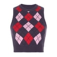 thumbnail image 1 of ZAXARRA Women?s Diamond Check V Neck Knitted Sweater Pullover Elastic Vest, 1 of 9