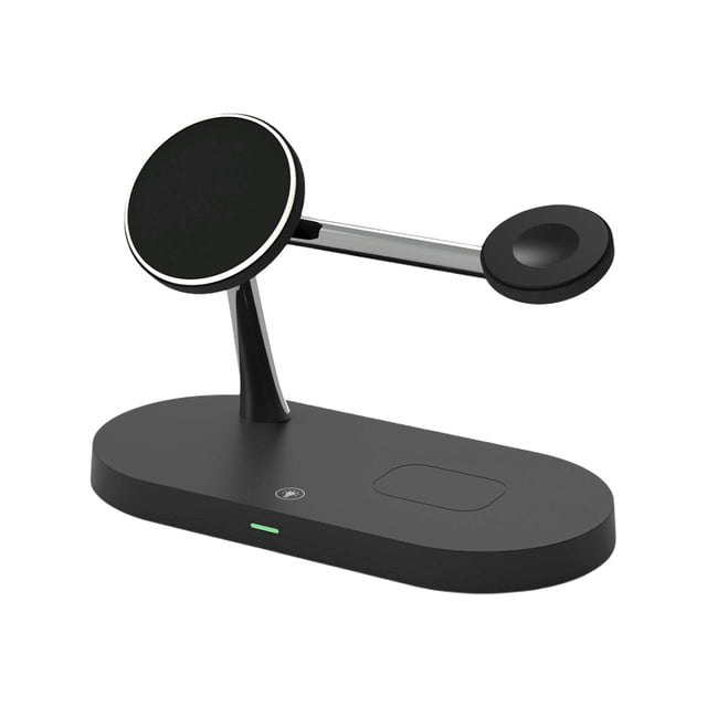 Station de Charge Sans Fil 3-en-1 Chargeur LED Contrôle Tactile avec Veilleuse Support de Table Réglable pour Hôtel Noir