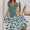 Green, variant on Women's Summer Flower Printing Short Sleeve V Neck Lace Splicing Dresses Fashion Full Skirt Dress