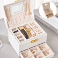 thumbnail image 1 of CNKOO Jewelry Box Organizer PU Leather Jewelry Display Case with Mirror Double Layer Jewelry Storage Holder Case Large Capacity Drawer Type Jewelry Box for Earrings Bracelets Rings, 1 of 6