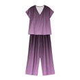 thumbnail image 6 of Cagogo Women Plus Size 2 Piece Outfits Summer Vacation Set Loose V Neck Short Sleeve Tshirt Wide Leg Pants Casual Cruise Travel Lounge Tracksuits Boho Gradient Matching Sets, Purple 2XL, 6 of 6