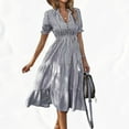 thumbnail image 7 of SnnmBlm Women's Summer Ruffle Puff Sleeve Dress Short Sleeve V Neck High Waist Casual Loose Striped Midi Dresses Gray M, 7 of 7