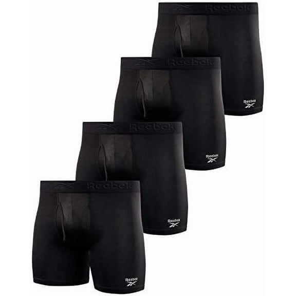 Reebok Men's Underwear - Performance Boxer Briefs with Fly Pouch (4 Pack) X-Large All Black