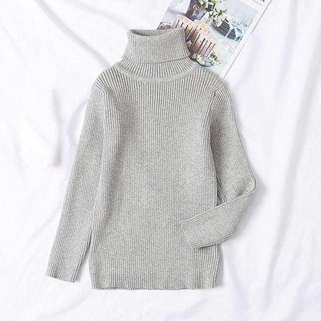 Qertyioot Chandail à Col Roulé en Tricot pour Tout-Petits Enfants Bébé Doux Uni Chaud Chandail Crochet Chandail