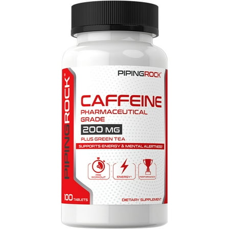 Caffeine Pills 200mg | 100 Tablets for Men and Women | with Green Tea | By Piping Rock