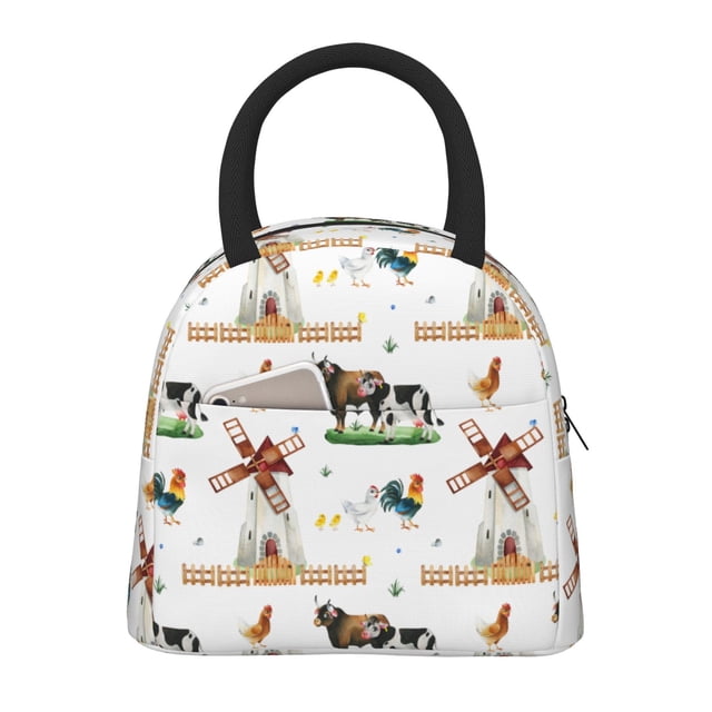 Easygdp Cute Farm Bolsa de Almuerzo Insulada Grande, Forro de Aluminio, Diseño Espacioso, a Prueba de Fugas, Ideal para Trabajo, Picnics, Viajes y Actividades al Aire Libre