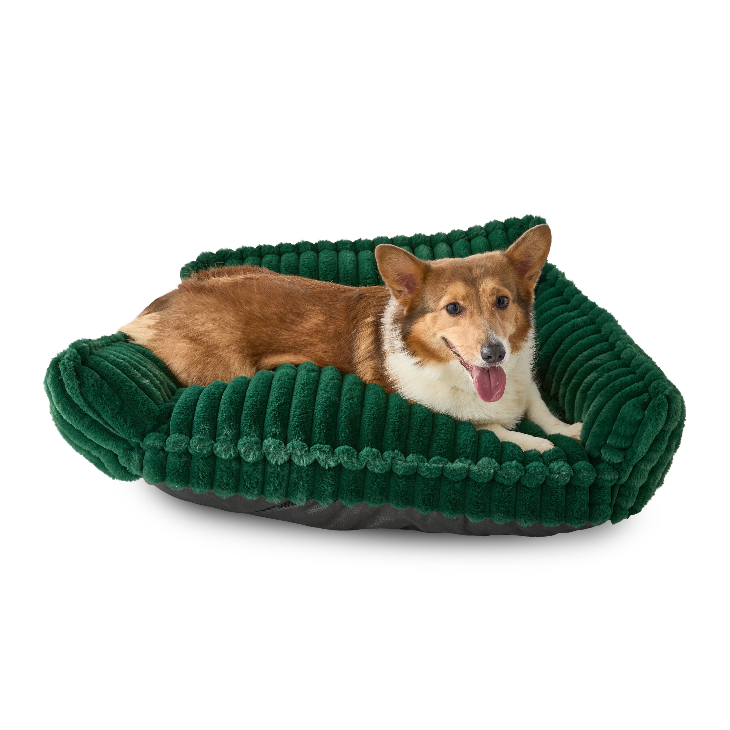 Vibrant Life Medium Plush Cord Sofa Style Dog Bed, Green, 22" x 28"