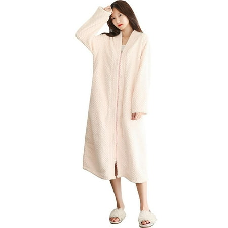 

Long House Coat Zipper Front Robes Full Length Nightgowns with Pockets Loungewear