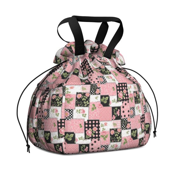 Pioneer Flower Floral Print Pattern Drawstring Lunch Bag Women - Drawstring Lunch Bag Insulated for Work Office - Stain-Resistant Large Lunchbags for Women with Multi-Pockets
