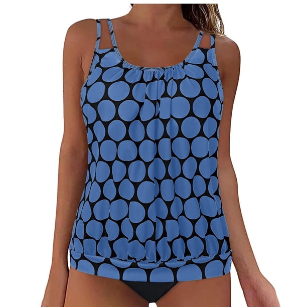Trajes de Baño de Corte Alto para las Mujeres sin Mangas Impresión Push-Up Traje de Baño Acolchado Conjuntos de Blusa, Trajes de Baño de Cintura Alta para las Mujeres