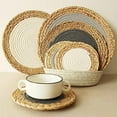 thumbnail image 3 of Fennco Styles Hand-Woven Rattan Cotton Rope Placemats 14-Inch Round, Set of 4 - Grey Braided Table Mats Heat Resistant Insulation for Home, Boho Décor, Dining Table, Banquets, Special Events, 3 of 5