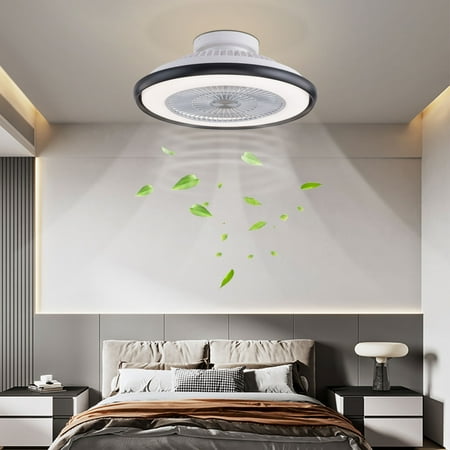 

Loyalheartdy 23 Invisible Ceiling Fan with LED Light Dimming Round Acrylic 3-Speed 1/2H Timing Chandelier Pendant Fan w/Remote