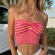thumbnail image 4 of Top de tubo para mujer, cuello Halter, a rayas, sin espalda, sin mangas, cintura alta, Top corto para fiesta diaria y viajes, 4 of 8