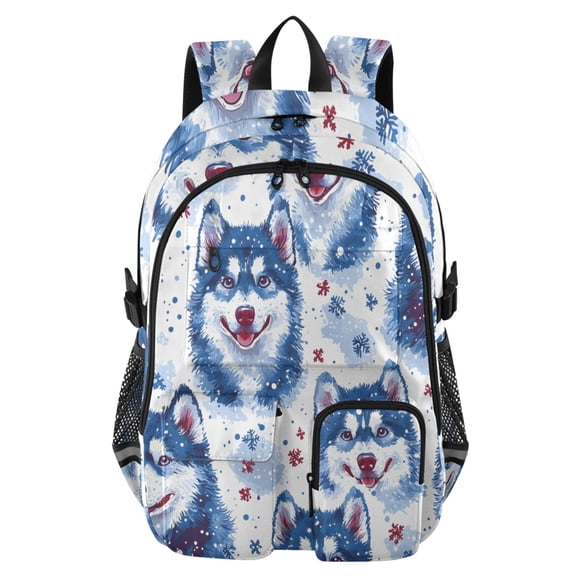 DIXRUYEE Husky Snowflake Pattern Backpack for School 14”Laptop Compatible with Reflective Safety Strips
