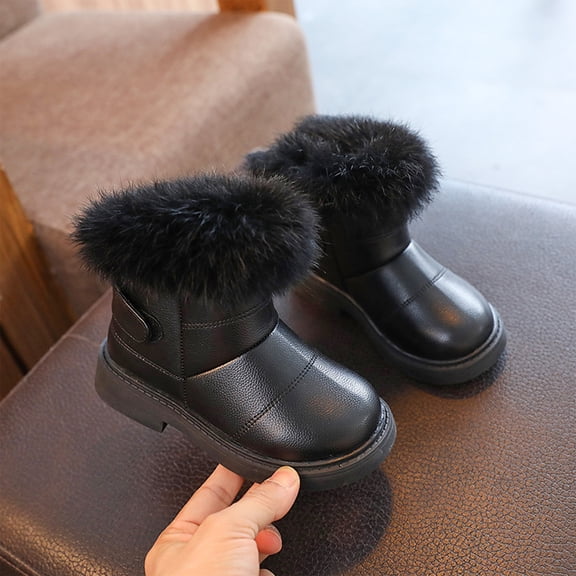 Willtoo Girl's PU Faux Leather Non-Slip Snow Boots Kids Waterproof Winter Warm Fleece Lined Shoes