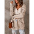 thumbnail image 3 of Cárdigan Suéter Hombro Caído Manga Larga Bolsillo Color Puro Casual Suéter De Punto Chaqueta para Mujer Caqui XXL, 3 of 6