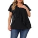 thumbnail image 1 of Blusa de mujer de talla grande Agnes Orinda con mangas de murciélago, escote en V y capas de volantes 3X negra, 1 of 6