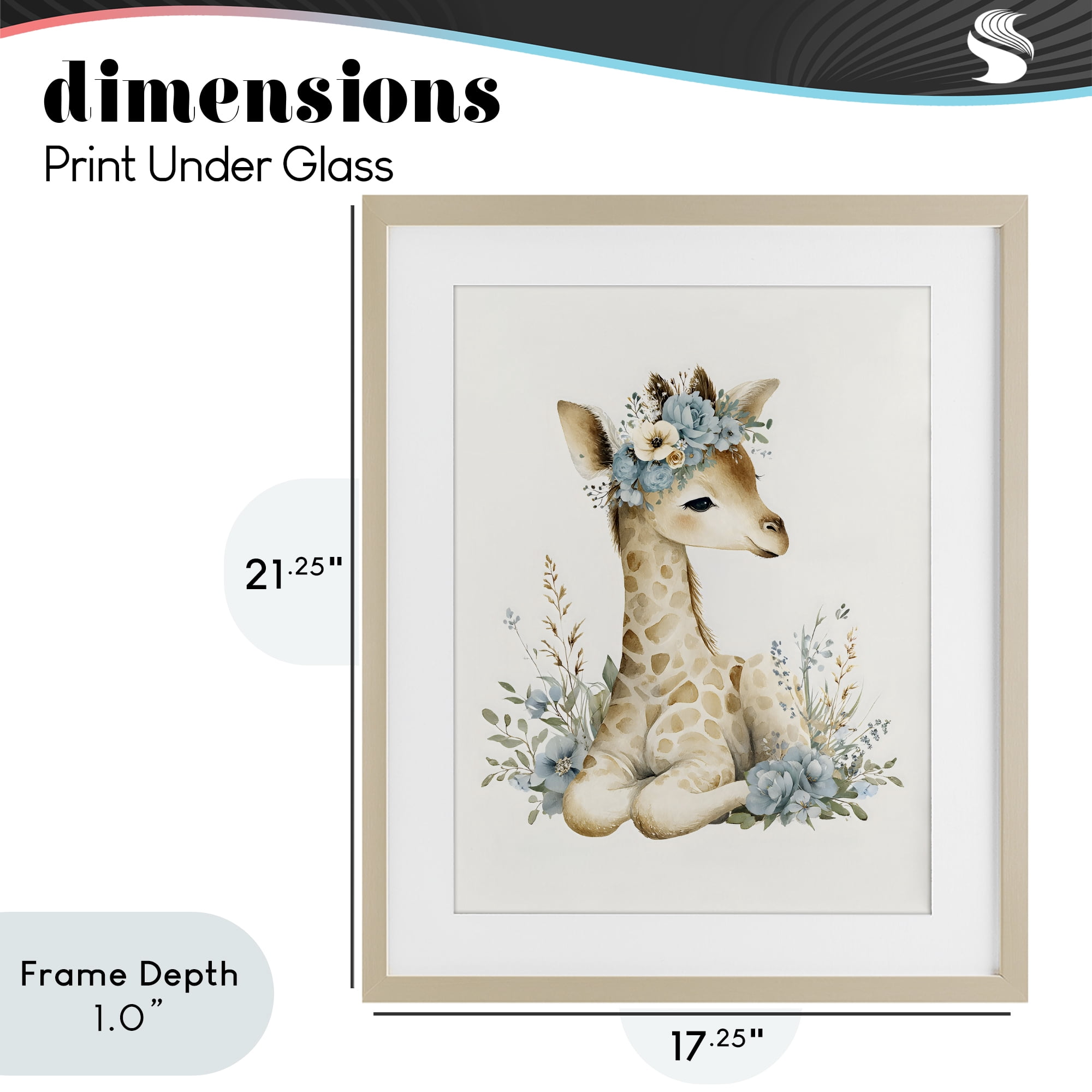 Stupell Industries Watercolor Nursery Giraffe Birch Framed Print Under Glass, design by LSR Design Studio