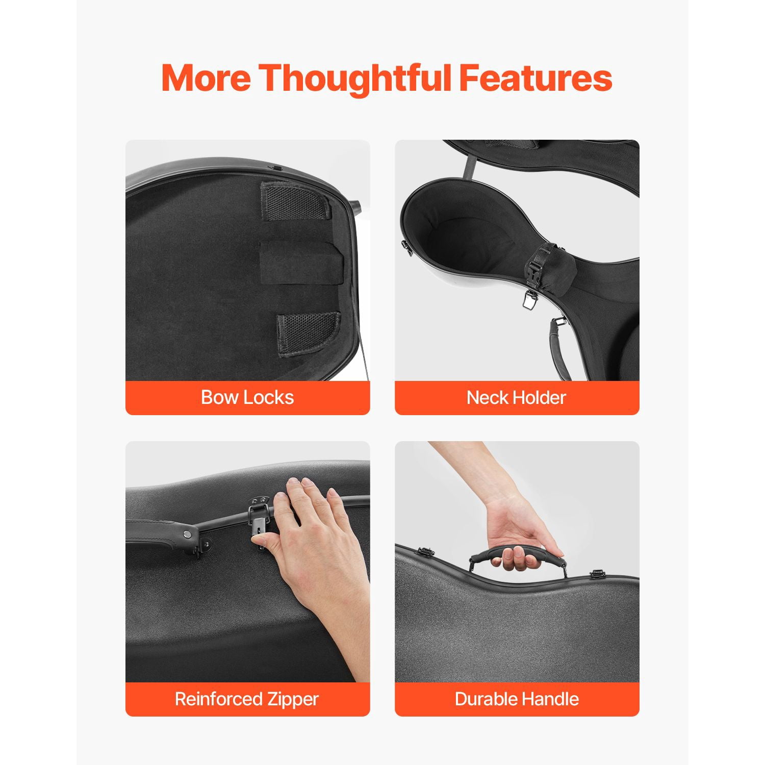4/4 Full Size Cello Case, Composite Carbon Fiber, Lightweight Portable Travel Carrying Bag, with Plush Lining, Dual Shoulder Straps, Anti-Scratch, Professional Cello-Shape, for Cello, Black