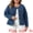 Dark Blue, variant on DARING DIVA Women's Plus Denim Collarless Button Jean Jacket 2X Dark Blue