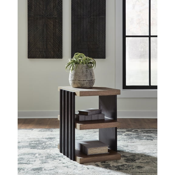 Signature Design by Ashley Rylandyn Rectangular End Table, Black and Light Brown, 3-Tier Accent Table