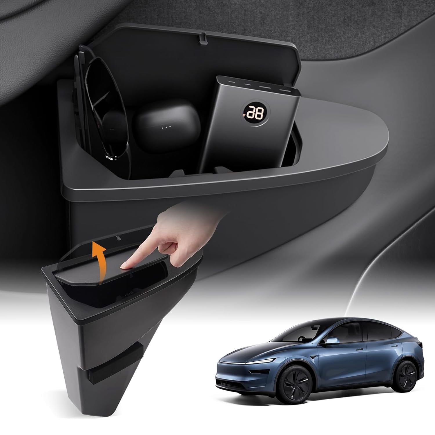 2PCS Car Front Door Trash Can for Tesla Model Y Juniper 2026 2025,Side Door Storage Box Organizer with Push-to-Open Lid Design ABS Front Seat Garbage Can Bin for New Model Y Accessories 2026