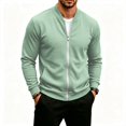 thumbnail image 4 of Men's Jacquard Waffle Plaid Cloth Bright Metal Zipper Lightweight Jacket Waffle Knit Full Zip Stand Collar Cardigan Top Sweatshirt, 4 of 5