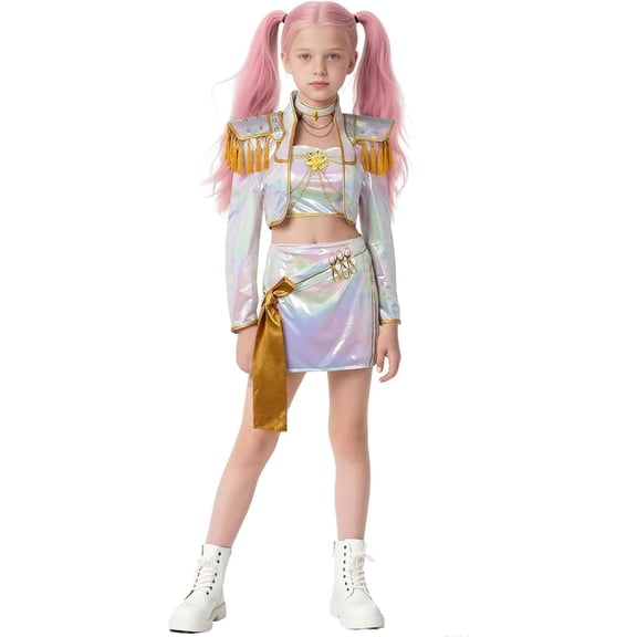 Golikin 2026 New Girls Pop Singer Cos Outfit Set for Party Theme Dress Up Birthday Gifts Pop Singer Pendant Dance Stage Outfits Set(130)