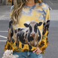 thumbnail image 2 of Farm Cows Women's Floral Printed Sweatshirt Long Sleeve Crewneck Casual Loose Vintage Graphic Pullover Tops, 2 of 7