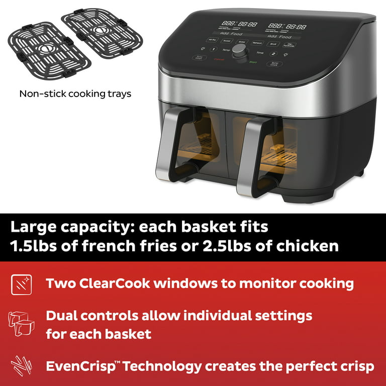 Instant Vortex Plus XL 8-Quart Air Fryer with Dual Baskets and Clear  Cooking Windows, Stainless Steel 